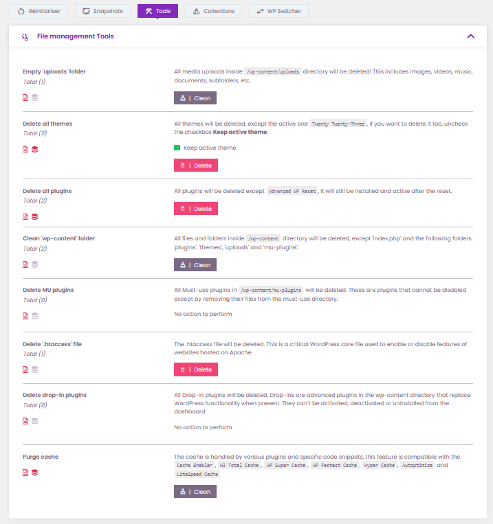 Réiniatlisez les fichiers de votre WordPress avec Advanced WordPress Reset
